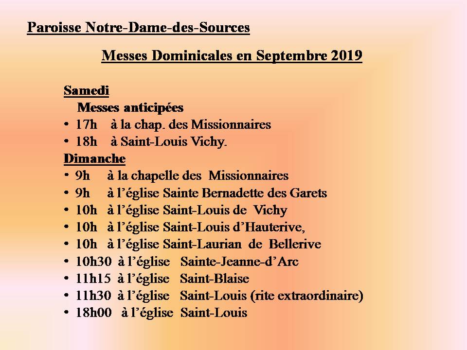 Horaires Des Messes Et Pour Prier - Paroisse Notre Dame Des Sources