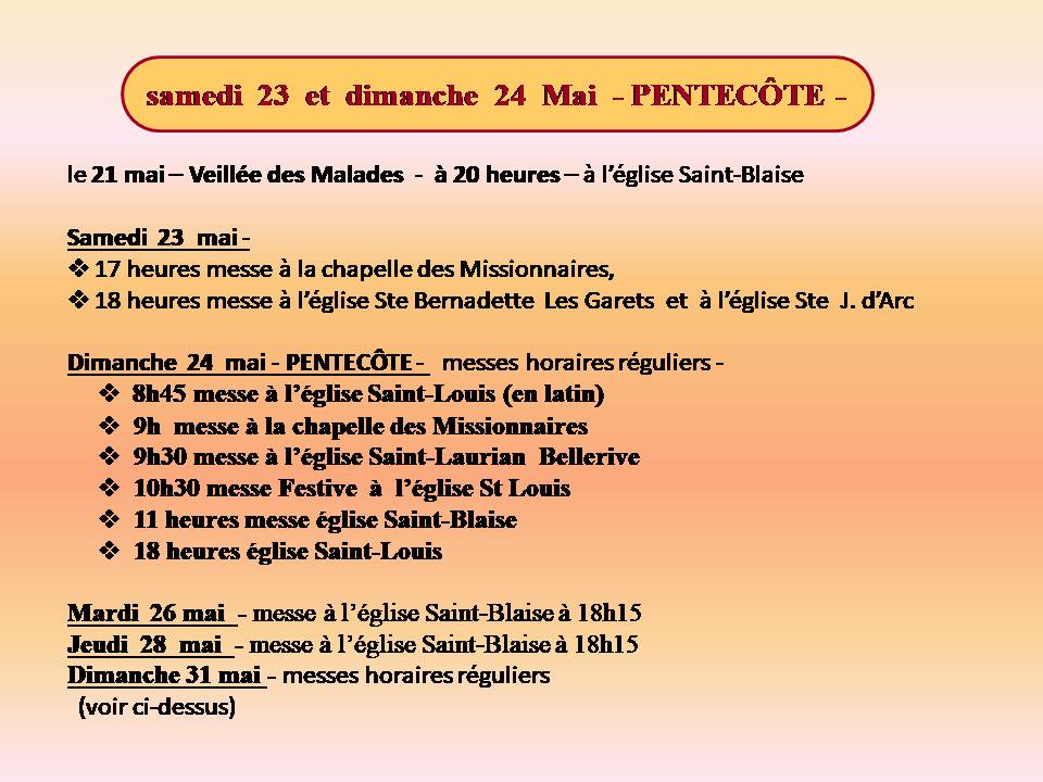 image horaires messes Pentecôte