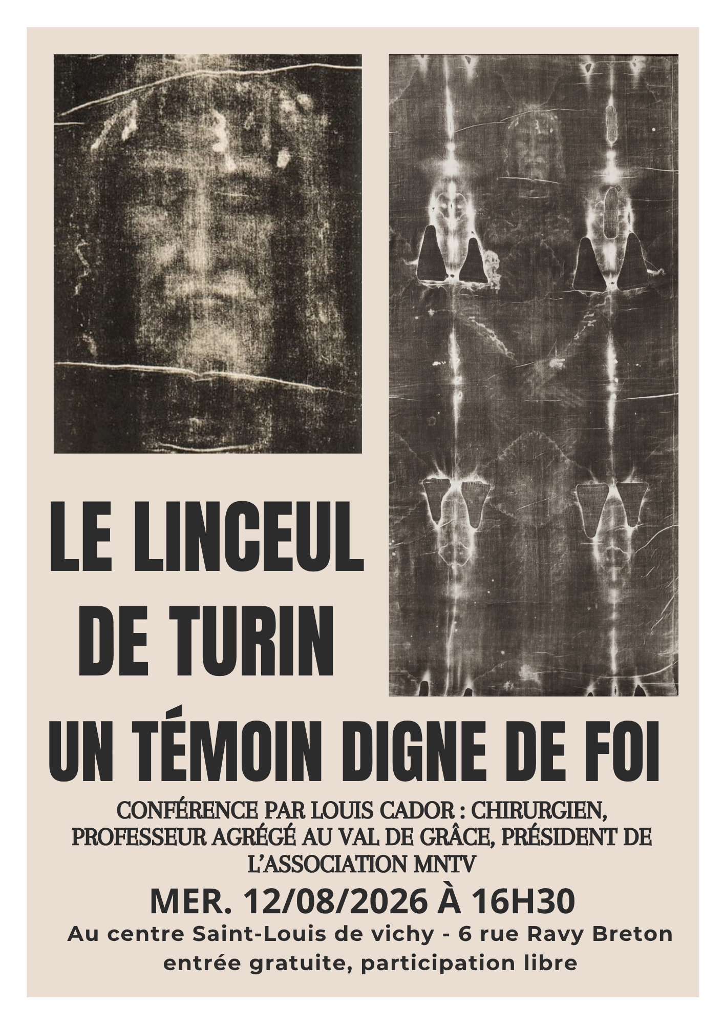 Conférence sur le Linceul de Turin le 12 août 2026