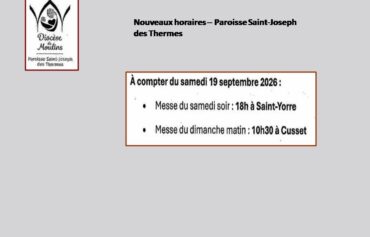image nouveaux horaires Paroisse St Joseph Cusset sept. 2026